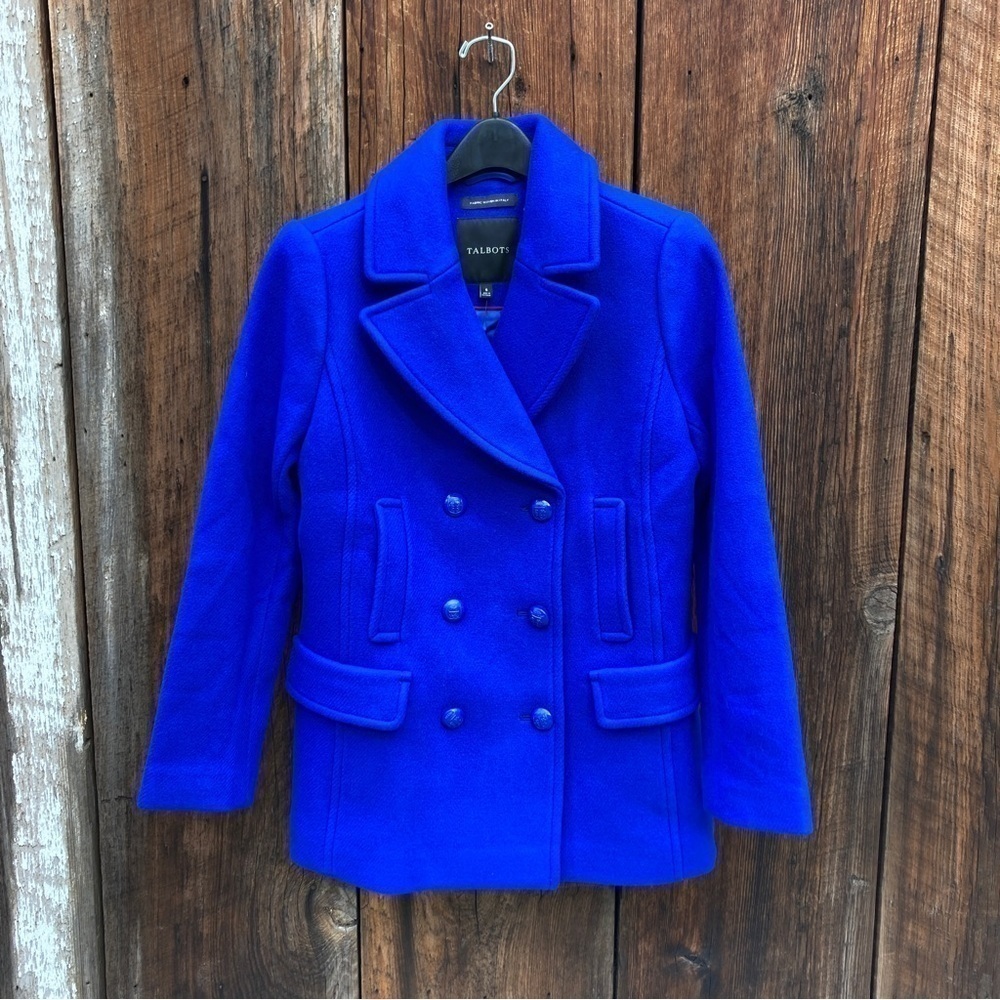 NWT Talbots Cobalt Blue Womens Double Breasted Pea Coat size 6